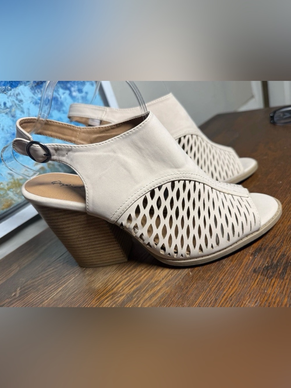 Qupid Beige Slingbacks with block heel Size 10
